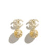 Chanel New Cc Gold Ball Crystal Pearl Drop Earrings