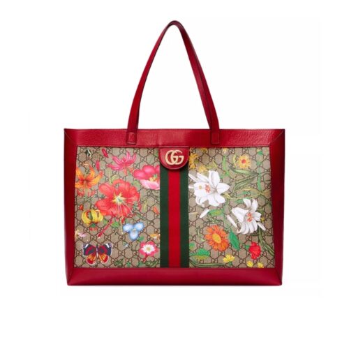 Gucci Ophidia Medium GG Flora Print Supreme Canvas Tote Bag Dark Red 44cm 547947 HWHAC 8722