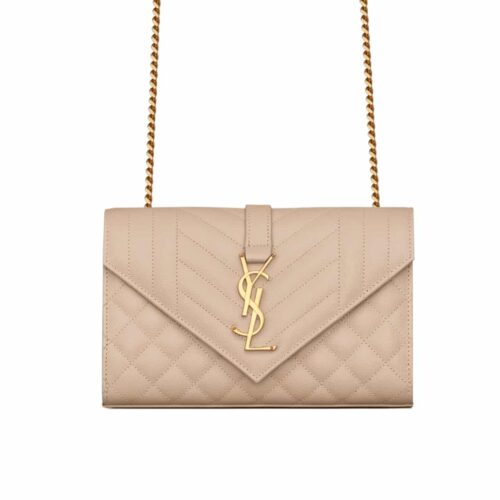 Saint Laurent Envelope Small Quilted Grain De Poudre Embossed Leather Crossbody Bag Beige 21Cm 600195BOW912721