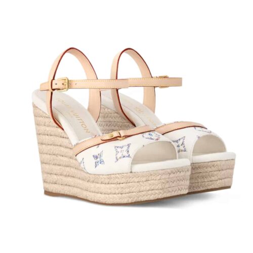 Louis Vuitton Helios Wedge Tweed Sandal White 1Acsfq