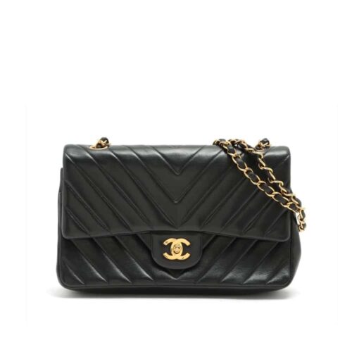 Chanel Classic Chevron Medium Smooth Leather Flap Bag Black 25cm