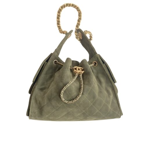 Chanel 25 Small Suede Leather Handbag Khaki 26cm