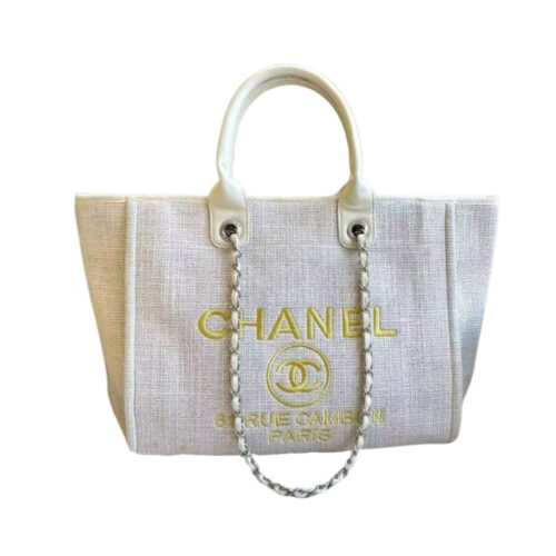 Chanel Deauville Large Canvas Tote Bag White 38cm