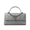 Chanel 23P Small Grained Leather Clutch With Chain Bag Silver 18cm