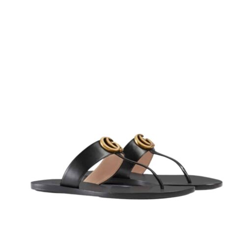 Gucci Leather Thong Sandals Black ‎497444 A3N00 1000
