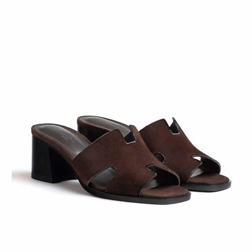 Hermes Helia 60 Sandals Suede Dark Brown H232088Z F7375