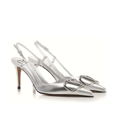 Valentino VLogo Signature Slingback Pump In Silver 80Mm 3W0S0R01YJS S13