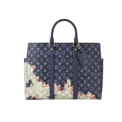 Louis Vuitton Sac Flat Large Monogram Canvas Tote Bag Dark Blue 44cm