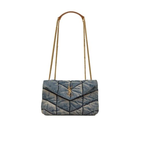 Saint Laurent Loulou Puffer Toy Denim Shoulder Bag Blue 28Cm 7593372PT674575
