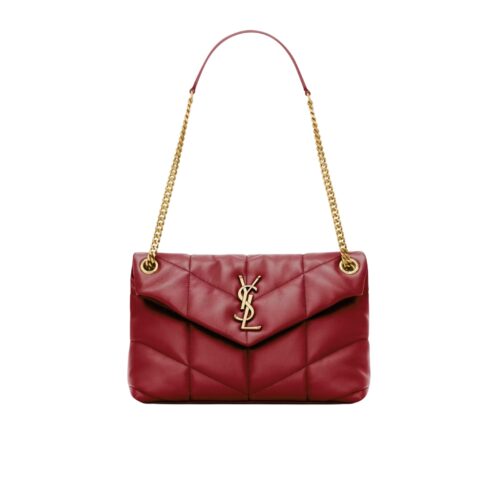 Saint Laurent Puffer Small In Leather Gold Hardware Shoulder Bag Dark Red 29Cm 5774761EL076937