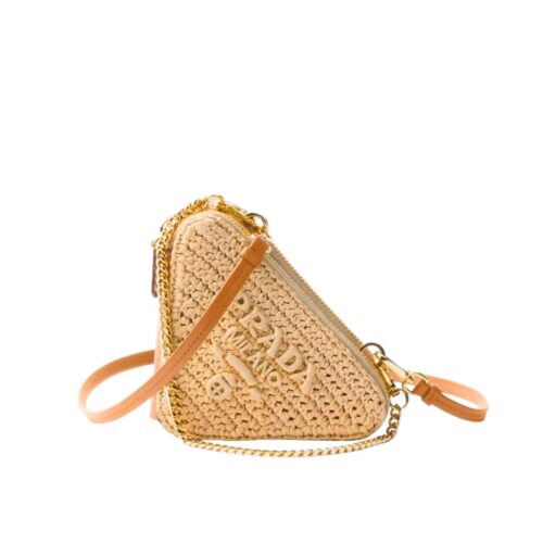 Prada Mini Crochet Raffia Shoulder Bag Natural 19cm 1NR015 2CXK F0018