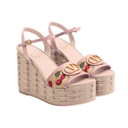 Valentino Garavani VLogo Signature Cherryfic Pattern Wedge Sandal Pink 120mm 6W0S0LY9CEC 32H