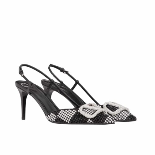 Valentino Vlogo Signature Slingback Pump Crystal 80mm Black 3W0S0R01EWK ZRN