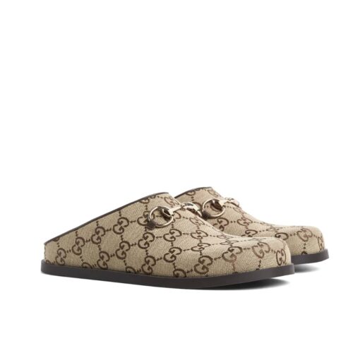 Gucci Women With Horsebit GG Canvas Mule Camel And Dark Brown 837130 Fab10 2543
