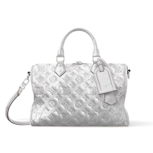Louis Vuitton Speedy Soft Bandoulière 30 Monogram Metallic Top Handle Bag Silver 30cm N89437