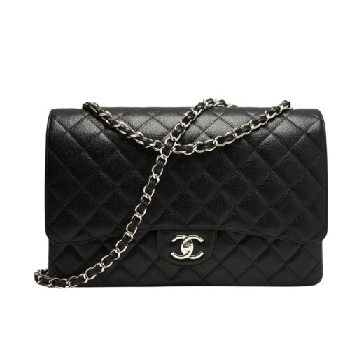 Chanel Classic Maxi Grained Leather Flap Bags Black 33cm