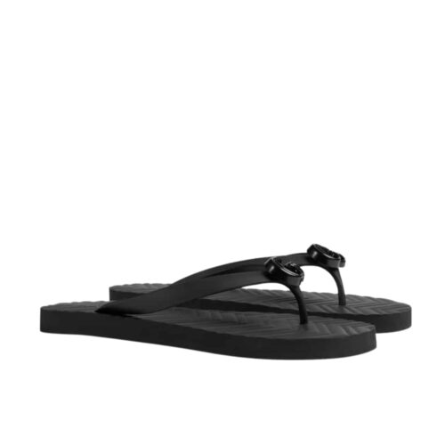 Gucci Women’s Chevron Rubber Thong Sandal Black ‎‎‎655463 J8710 1000