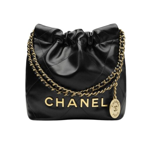 Chanel 22 Mini Handbag Shiny And Gold Tone Metal Black 20cm AS3980 B19059 94305