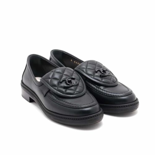 Chanel Cc Nib Turnlock Moccasins Flat Loafers Black