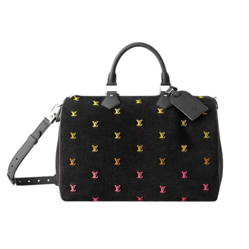 Louis Vuitton Speedy Bandoulière 40 LV Blason Denim Handle Bag Black 40cm M14136