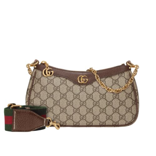 Gucci Ophidia Small GG Supreme Canvas Shoulder Bag Beige And Dark Brown 25Cm 735132 FABLE 9442