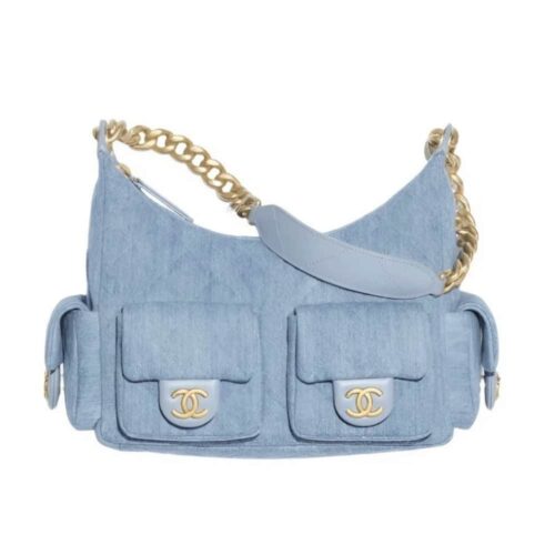 Chanel 25C Large Washed Denim Hobo Bag Blue 31cm AS5339 B19251 NG353