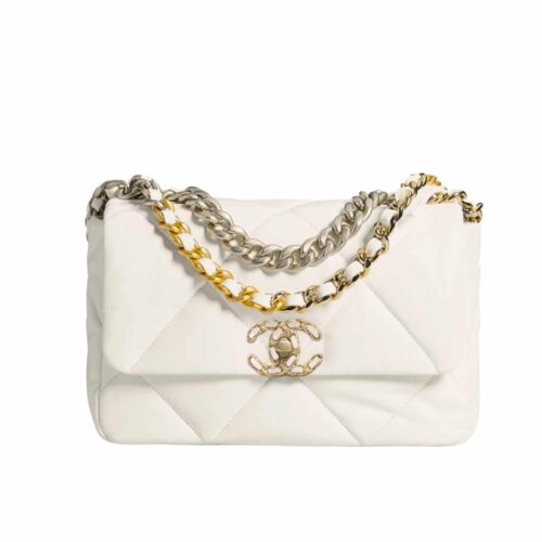 Chanel 19 Medium Smooth Leather Handbag White 26cm AS1161 B04852 10601