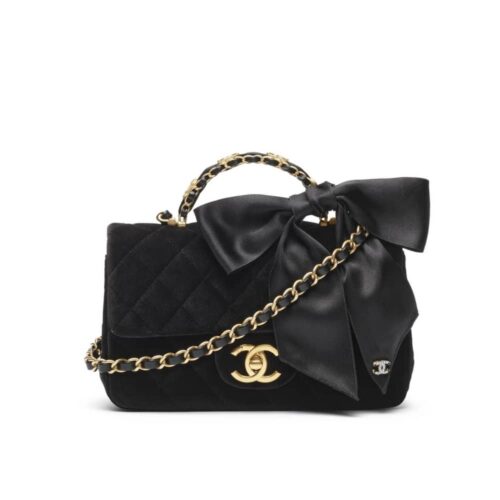 Chanel Classic Mini Velvet Top Handle Bag Black 20cm AS5875 B22481 94305
