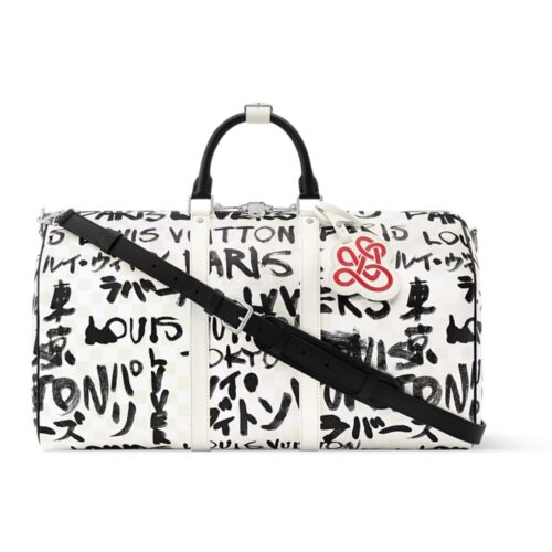 Louis Vuitton Keepall Bandoulière 50 Graffiti Canvas Travel Bags White 50cm N40804