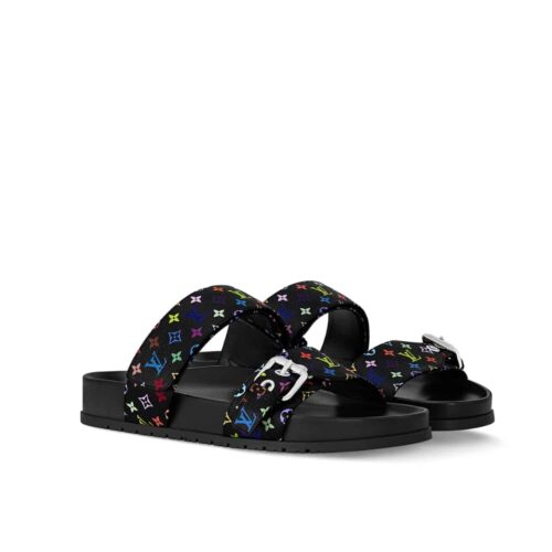 Louis Vuitton X Takashi Murakami Bom Dia Flat Comfort Monogram Canvas Mule Black 1agxub