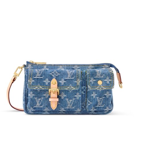 Louis Vuitton Pochette Accessoires Cargo Small Monogram Denim Shoulder Bag Blue 22cm M27602