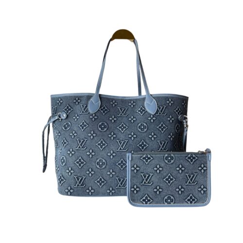 Louis Vuitton Neverfull MM Tote Bag Denim Dark Blue 31Cm