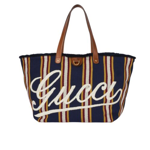 Gucci Large Cotton Canvas Tote Bag Dark Blue And Multicolor 37cm 818779 Faef8 8796