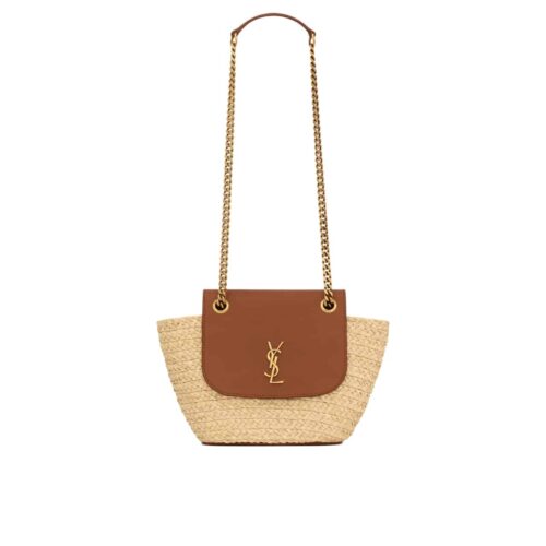 Saint Laurent Manon Mini Raffia And Aged Vegetable Tanned Leather Shoulder Bag Naturel 23Cm 774269Gaaed9051