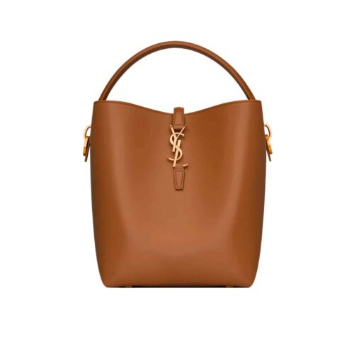 Saint Laurent Le 37 In Shiny Leather Handle Bag Brown 25Cm