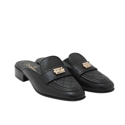 Chanel Boy Matelasse Mules Smooth Leather Black