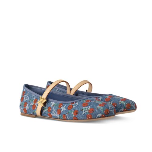 Louis Vuitton X Takashi Murakami Romy Monogram Cherry Denim Ballerina Blue 1Ahkov