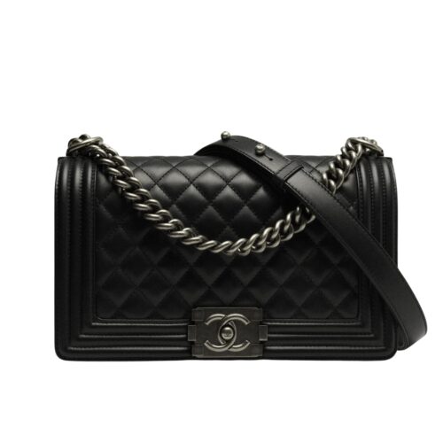 Chanel Boy Medium Grain Leather Handbag Black 25cm A67086 Y09953 94305