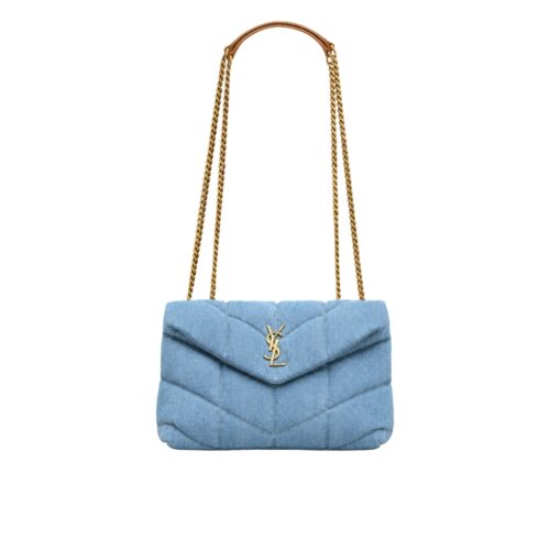 Saint Laurent Puffer Toy Small In Denim Shoulder Bag Blue 28Cm