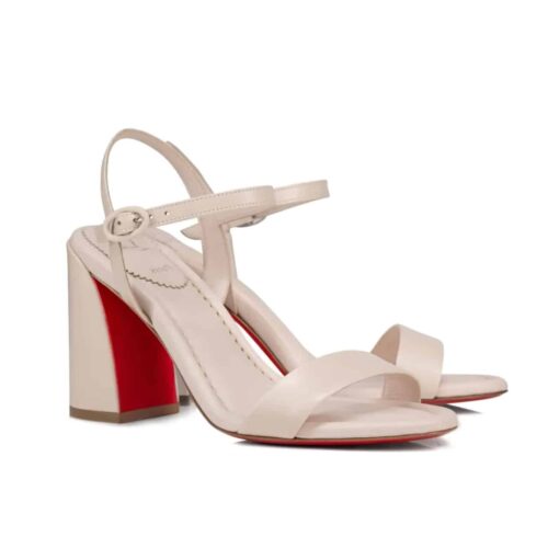 Christian Louboutin Miss Jane Leather Block Heel Sandals Beige 1240672F608