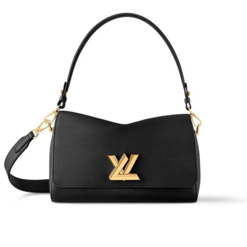 Louis Vuitton Soft Twist Medium Grained Leather Shoulder Bag Black 27cm M24639