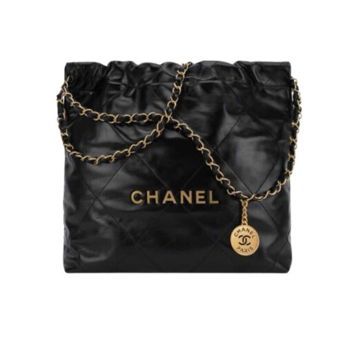 Chanel 22 Large Shiny Crumpled Leather Hobo Bags Black 41cm