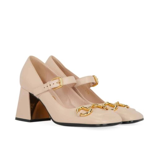 Gucci Women Horsebit Leather Slingback Beige 94855 C9D00 6705