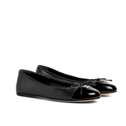 Gucci Women Double G Leather Ballet Flat Black ‎835805 Bnc80 1000
