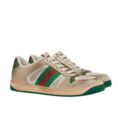 Gucci Screener Leather Sneaker White Perforated 570442 0Yi20 9582