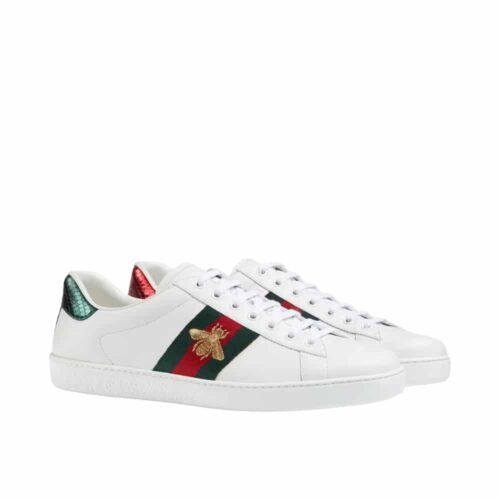Gucci Ace Embroidered Leather Sneaker Bee White 429446 02JP0 9064