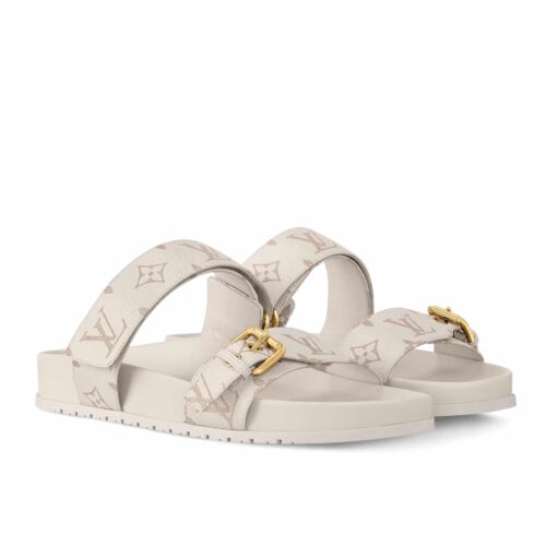 Louis Vuitton Bom Dia Flat Comfort Monogram Canvas Mule Dune Beige 1Ahmt7