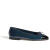 Chanel Ballerina Flat Smooth Leather And Patent Navy Blue G02819 B19028 NACIS