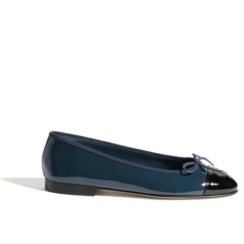 Chanel Ballerina Flat Smooth Leather And Patent Navy Blue G02819 B19028 NACIS