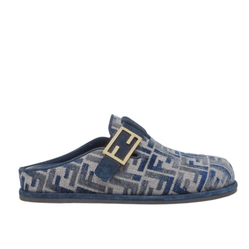 Fendi Feel FF Jacquard Denim Mules Blue 8r8448akzpf1pz7